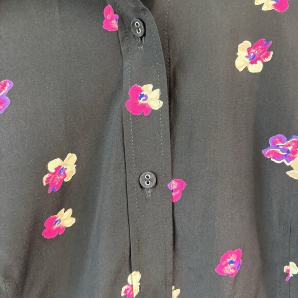 Rebecca Taylor Blouse Black Pink 6 Floriana Long Sleeve Silk Feminine Floral Top - Picture 6 of 15